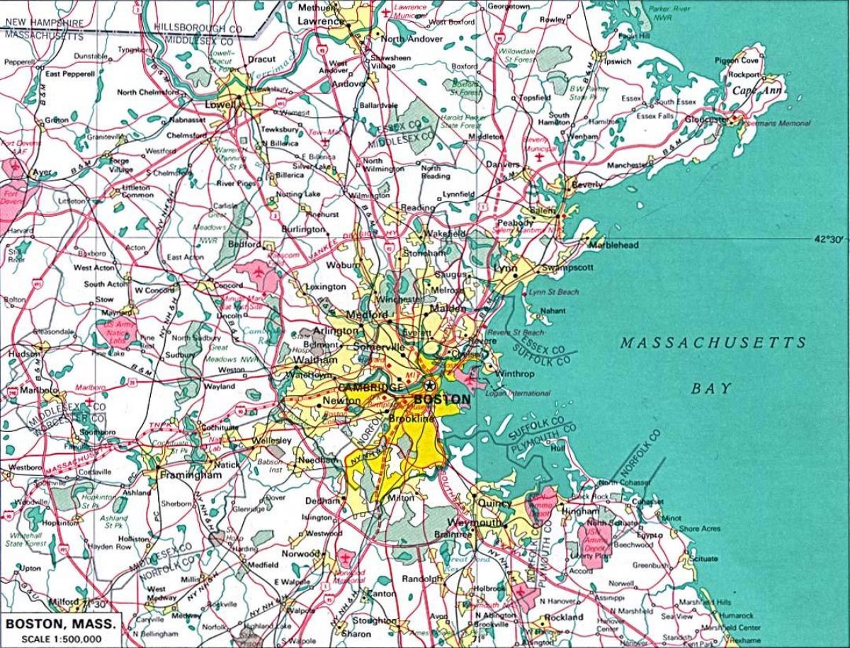mapa oblasti Bostona