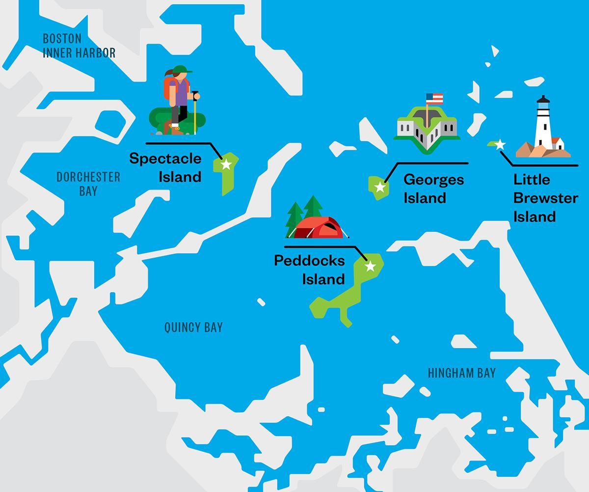 mapi Bostona harboru, otocima