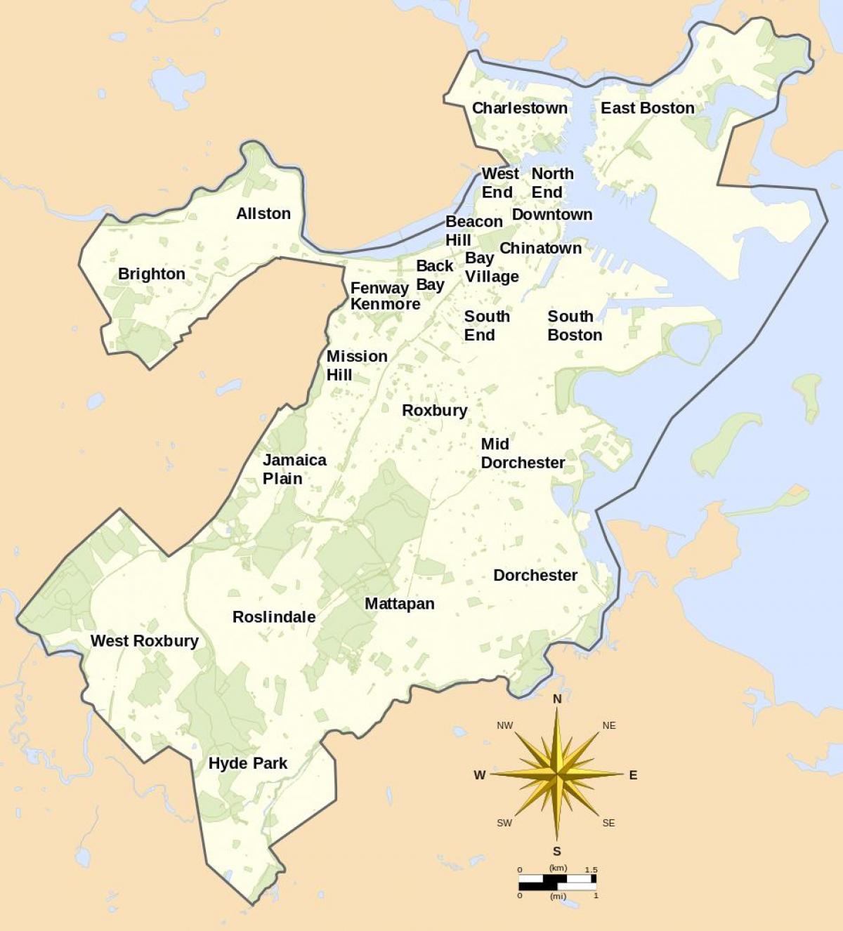 mapa Boston i okolno podrucje