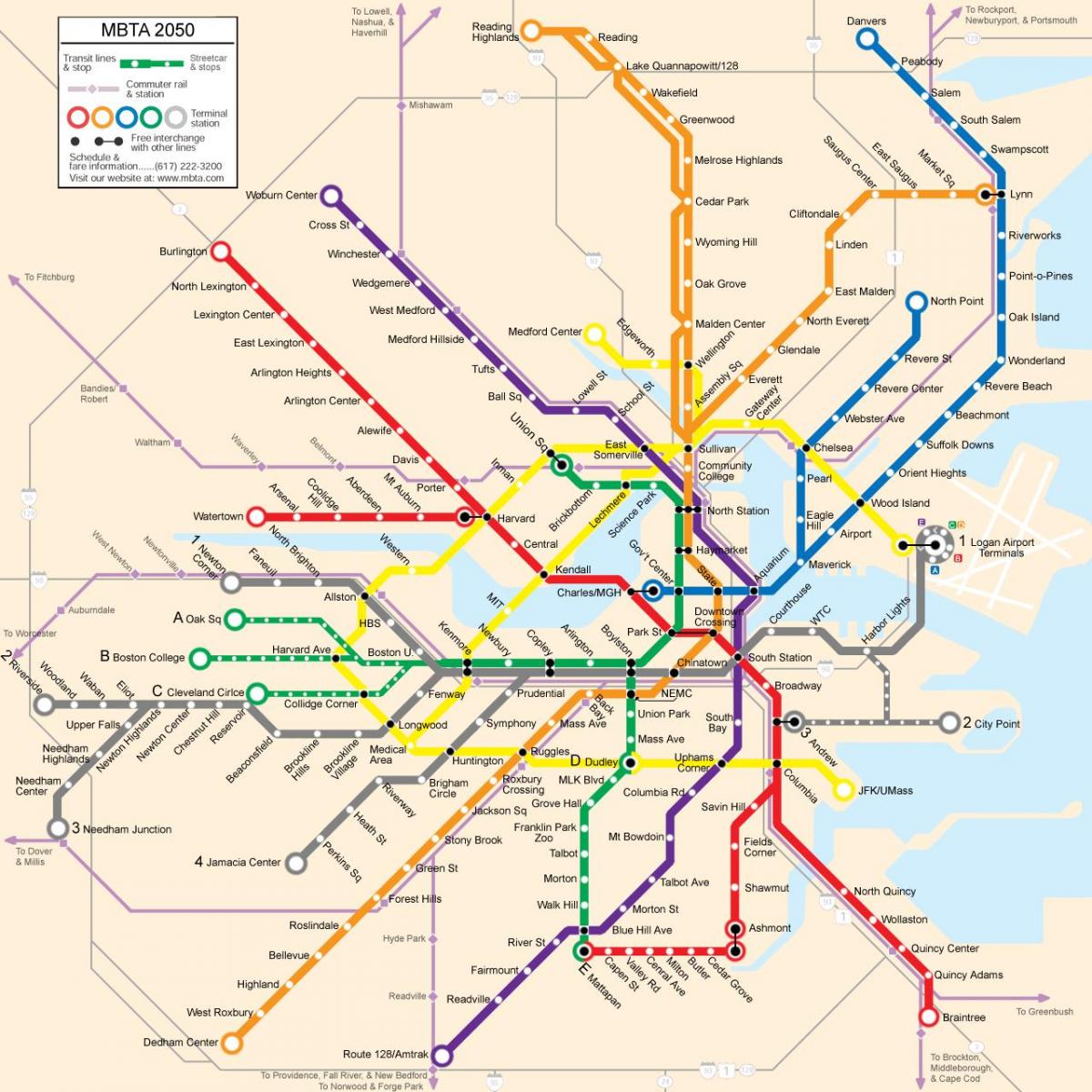 Bostonu javni prijevoz mapu