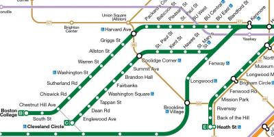 MBTA zelene crte mapu